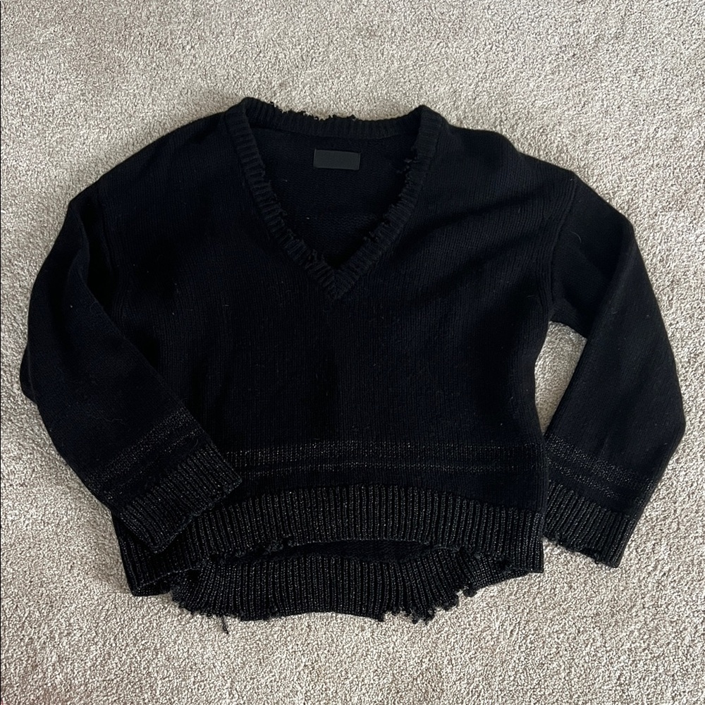 RtA cashmere sweater black oversized raw hem distressed sweater XS vneck